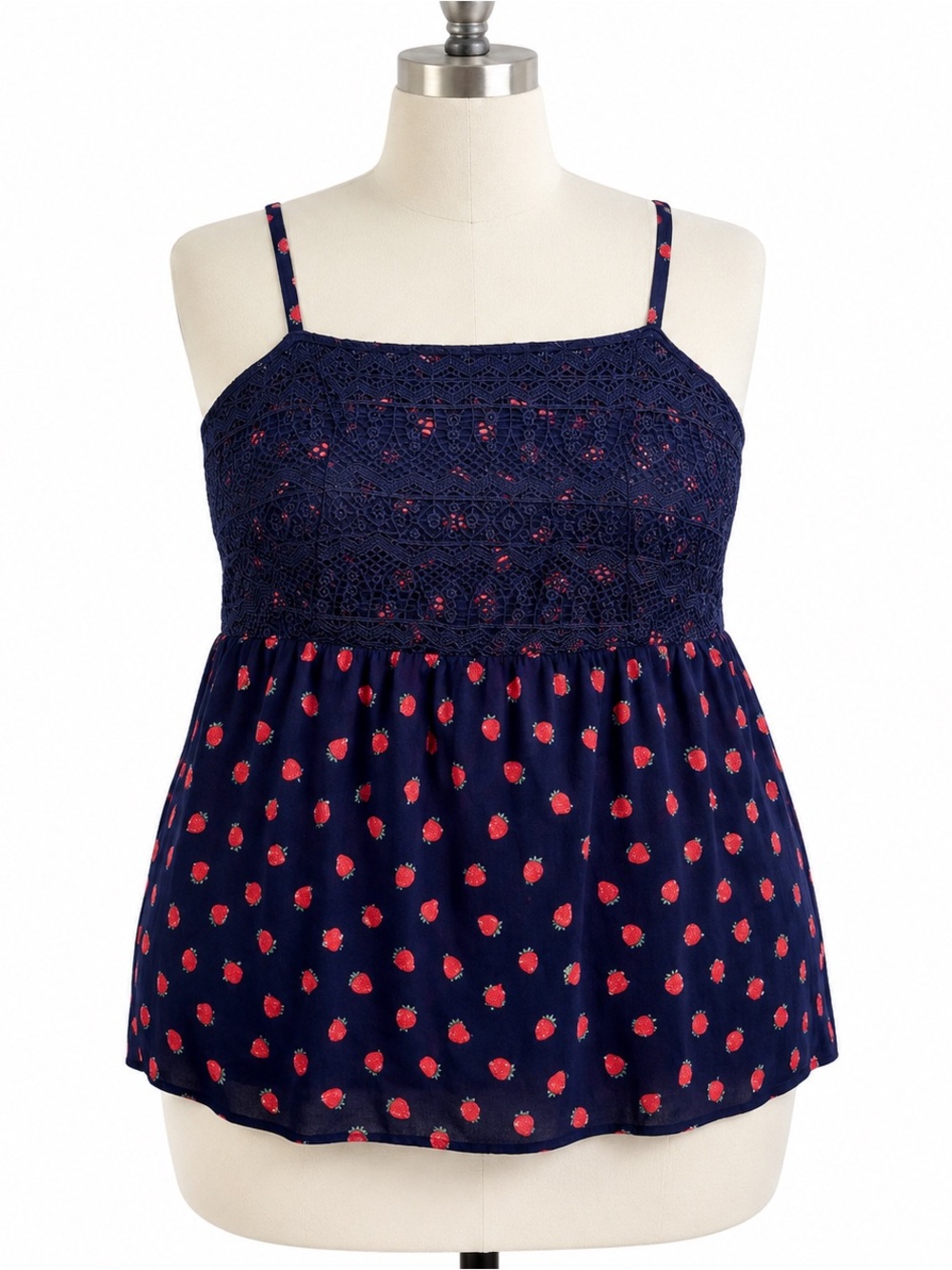 torrid Navy Lace Yoke Camisole with Red Dot Print